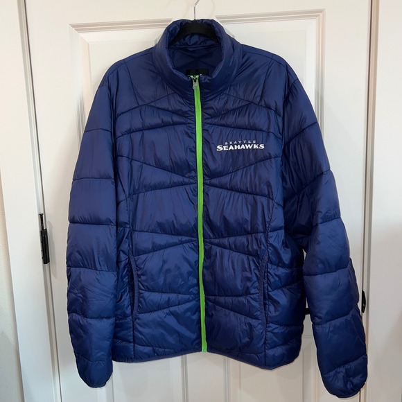 NFL Glll Seattle Seahawks Zip Up Nylon Puffer Jacket Blue Size Large - Picture 1 of 7
